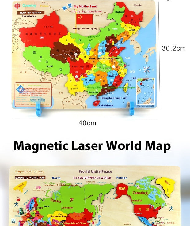 Wooden Magnetic Map Puzzle Toy